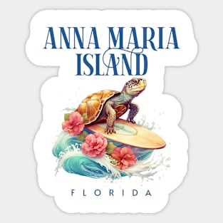 Anna Maria Island Smiling Surfing Turtle Souvenir Sticker